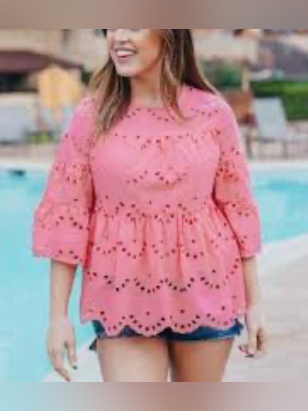 Simply Southern Coral Pink Eyelet Lace Tiered Babydoll Top Size Large